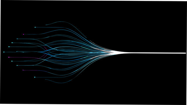 Abstract lines converging to a point vector illustration on black background