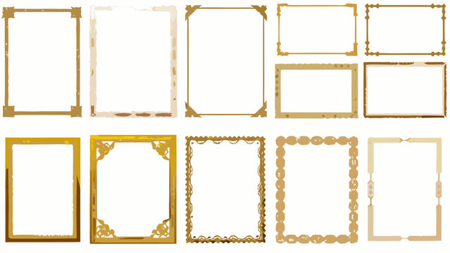 Ornate Gold Frames Vector Illustration Collection On White Background