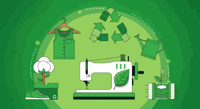 Sustainable fashion production and recycling concept illustration