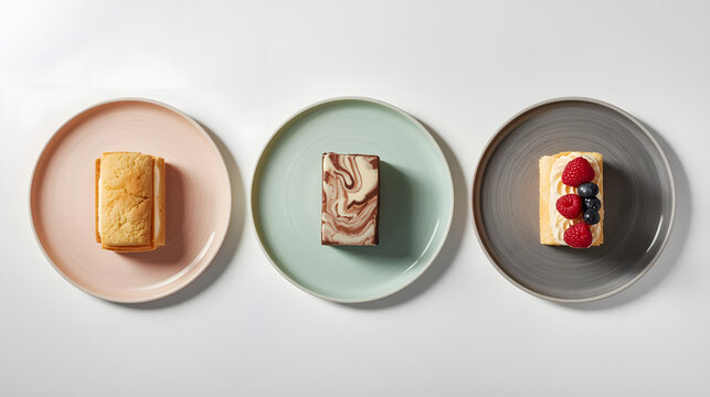Three Desserts on Colorful Plates