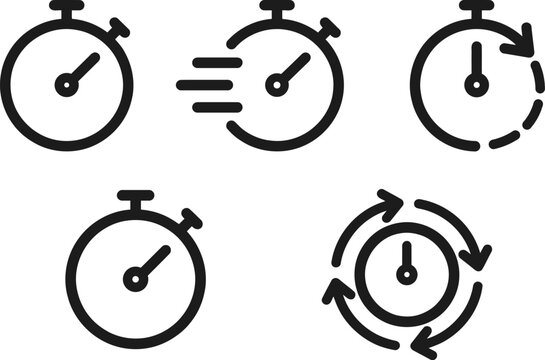 Six stopwatch icons with different arrow directions