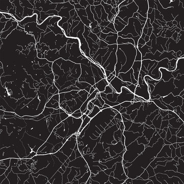 Lynchburg Virginia Vector Map, Detailed City Street Map Black and White Minimalist Line Art