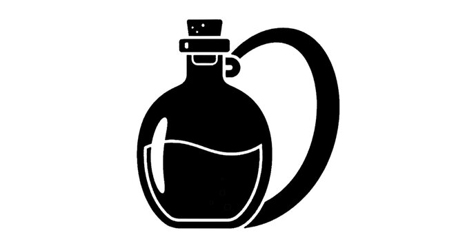 Minimal black silhouette icon, simple flat vector, bold black shape, no, no shading glass bottle with cork stopper and handle icon on a, flat icon style