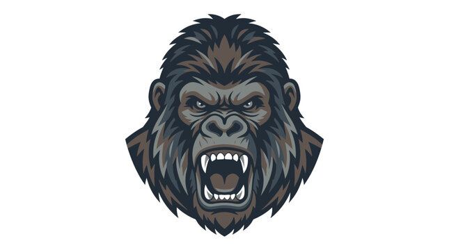 Fierce Gorilla Head, Aggressive Ape Roaring, Wild Animal Mascot