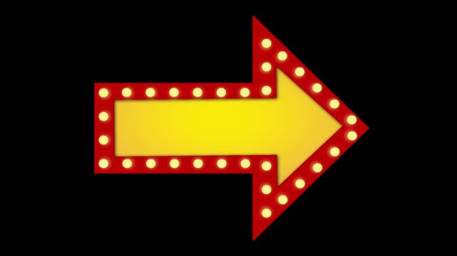 Vintage marquee arrow sign with blinking chase lights on black and green screen backgrounds.