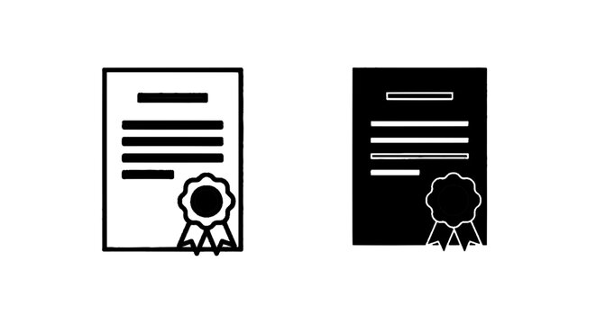 Minimal black silhouette icon, simple flat vector, bold black shape, no, no shading certificate icon set, diploma or award document symbol on a, flat icon style