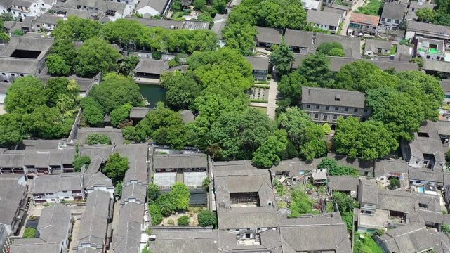Aerial view of numerous bridges in Jiangsu ancient town China