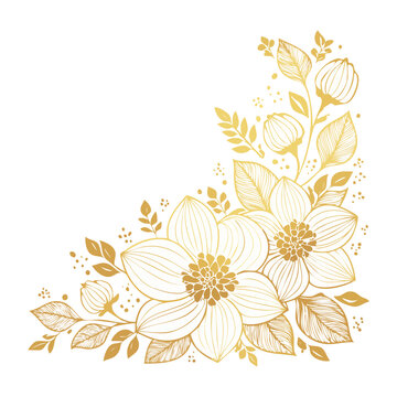 Golden floral corner illustration with leaves and buds