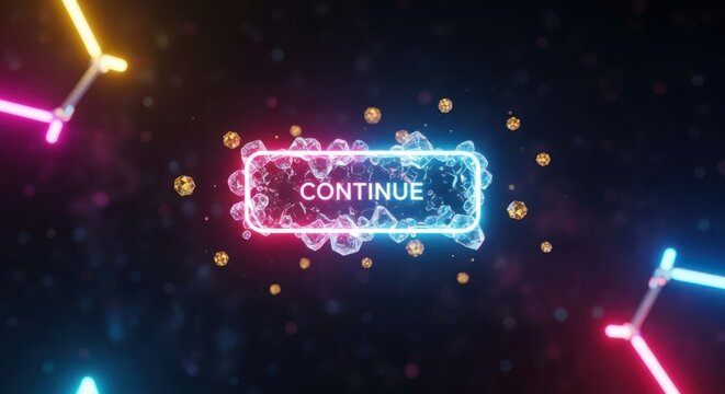 Neon button, glowing lines, futuristic interface, digital background