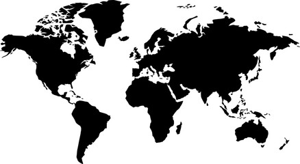 World map with continents. A flat geographic projection. All continents are located on a single surface with clear land boundaries. A detailed, unfolded image of the globe. Geographic map. © Oleksandr