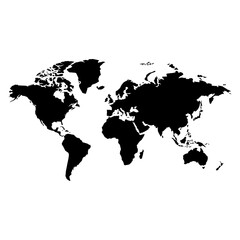 World map with continents. A flat geographic projection. All continents are located on a single surface with clear land boundaries. A detailed, unfolded image of the globe. Geographic map. © Oleksandr