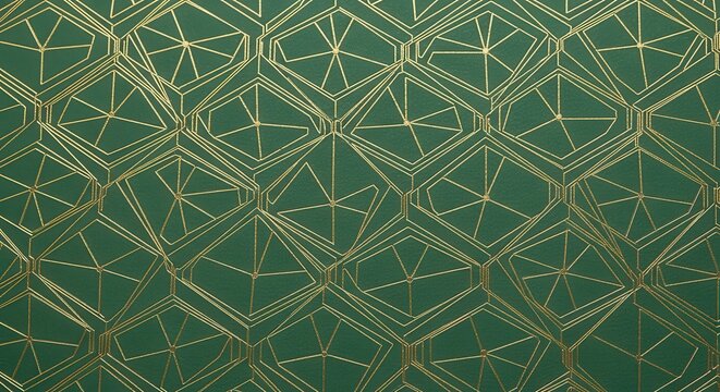 Geometric pattern, green gold lines, metallic texture, luxury background