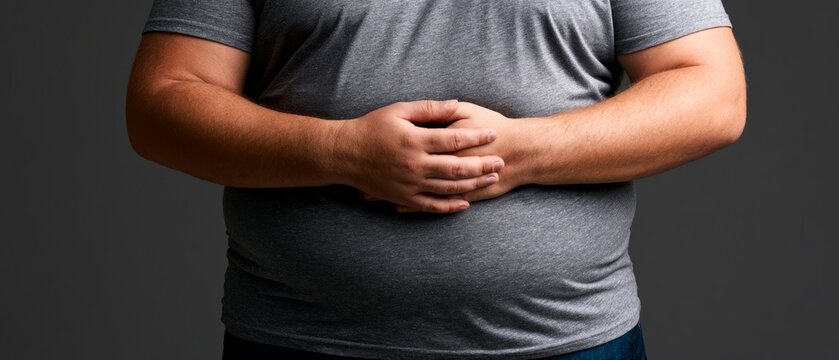 obese man, unhealthy eating habits and sedentary lifestyle