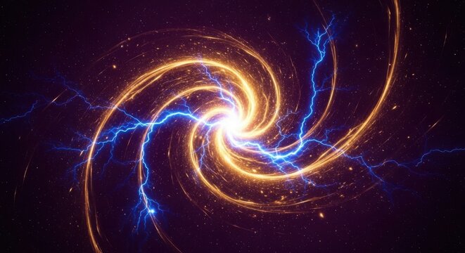 Electric swirl, glowing spiral, blue lightning, dynamic energy