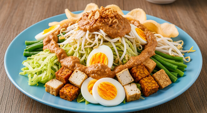 Indonesian Gado Gado with Peanut Sauce and Vegetables