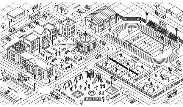 High school campus map illustration