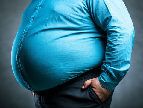 obese man, unhealthy eating habits and sedentary lifestyle
