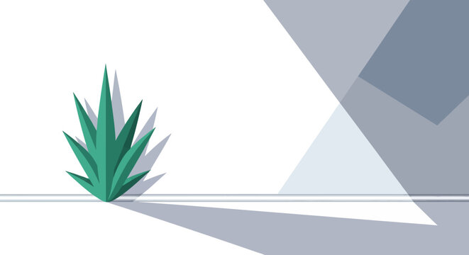 Minimalist Green Plant with Geometric Shadows