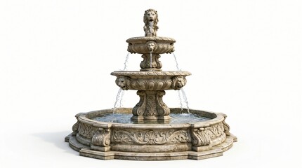 Fototapeta premium Elegant stone fountain with flowing water on white background
