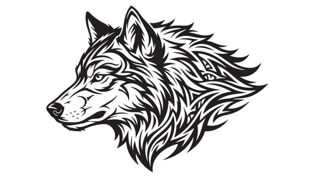 Intricate detailed head portrait of a wolf decorative line art illustration with portrait, detailed