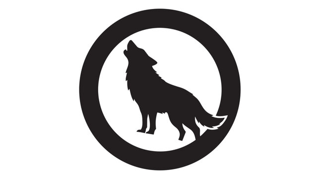 Silhouette of a howling wolf inside a circular frame isolated graphic with silhouette, predator
