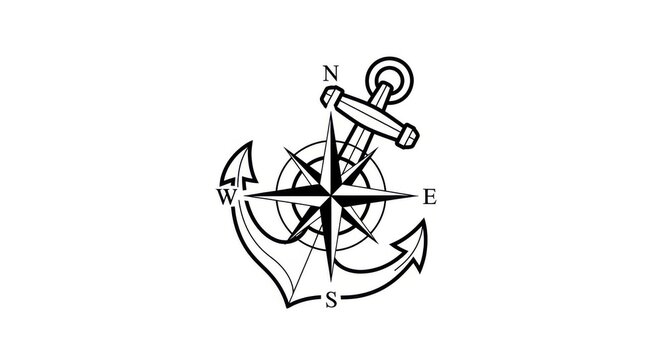 Nautical anchor compass rose, navigation symbol, directional icon, maritime sign
