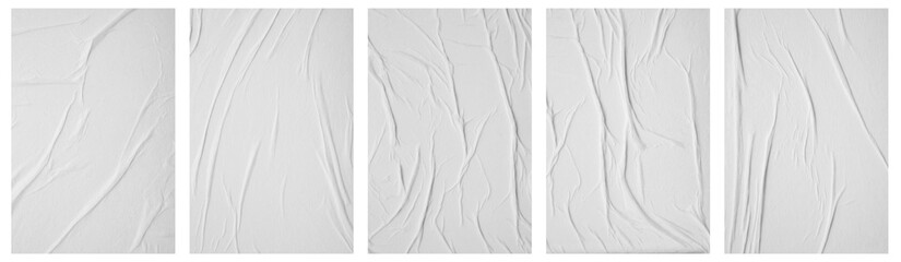 Blank white crumpled and creased paper poster texture set isolated on white background