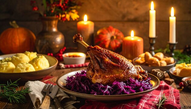 G&auml;nsekeule mit Apfelrotkohl