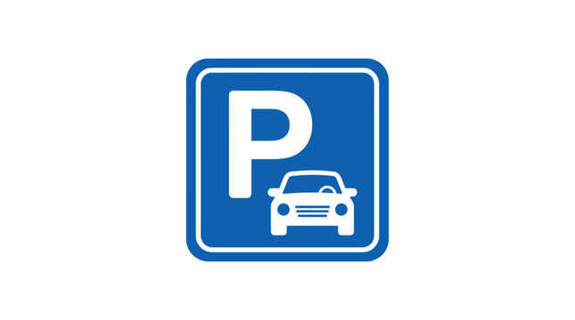 Three Parking Sign Variations Square, Rectangle, and Location Pin Icons, with Cars Below