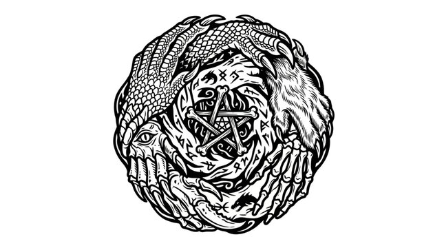 Mysterious Magic Circle with Dragon and Skull