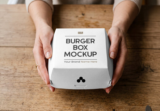 Burger Box in Hands Mockup