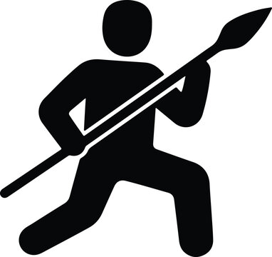 Silhouette vector of a tribal hunter holding a sharp spear design