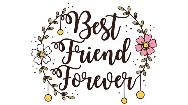 Best friend forever illustration with flowers and leaves