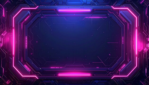 Abstract Cyberpunk Decorative Frame Border Navy Glow Technology
