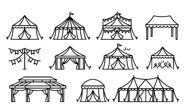 Collection of hand drawn festival tent illustrations