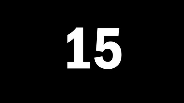 20 second countdown glitch distortion digital effect, 20 to 1 on black background or transparent background, 4k video