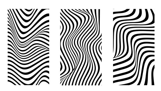 Set of layouts with wavy lines. Twisted duotone backgrounds. zebra print background
