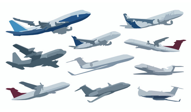 Airplane PNG Style Vector Collection with Flying Aircraft Bundle Isolated on White Background