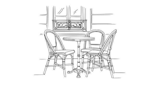 Parisian Cafe Table and Chairs Sketch - Outdoor Seating Drawing