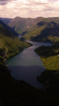 Time lapse of clouds moving over the Drina river canyon and Perucac lake from Banjska Stena viewpoint. Tara National Park, Serbia