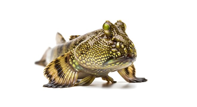 Green frog on white background closeup.