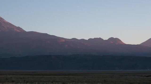 Mountain Big Ararat and Mount Little Ararat at dawn, view from the Turkish side