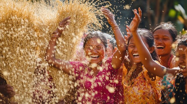 Harvest Celebration.  Joyful villagers celebrating a bountiful harvest