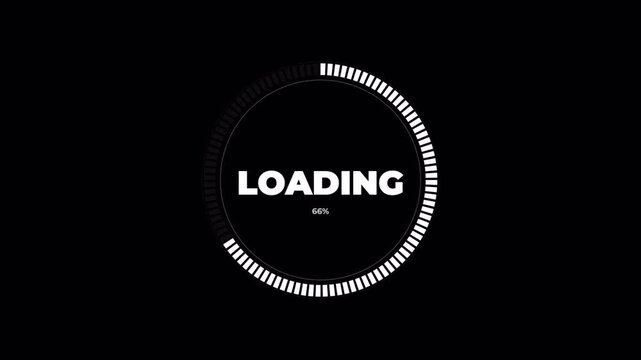 Digital loading progress indicator with glitch effects and percentage counter, futuristic tech UI animation 4k video
