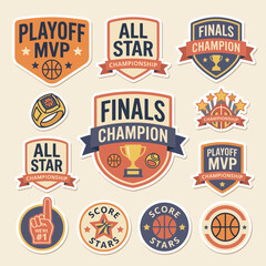 Naklejka premium Various sports championship badges and icons arranged on a surface