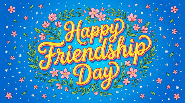 Vibrant Happy Friendship Day illustration with floral wreath