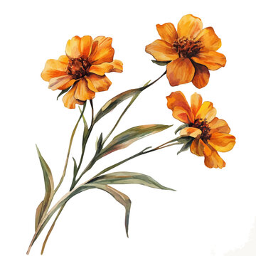 watercolor of Helenium Branch graphic, isolated on a white background.