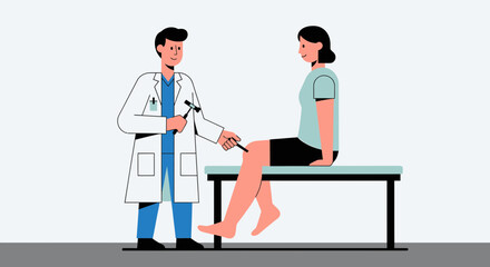 Obraz premium Doctor checking patient's knee reflex with reflex hammer, medical examination