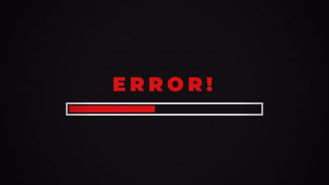 Loading bar with digital glitch transition into a red system error alert, technical failure animation 4k video