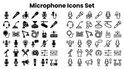 Microphone Icons Set Features Various Recording Devices and Symbols © Ube